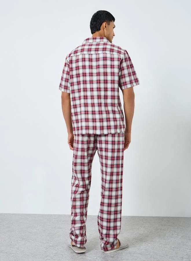 Styli  Men Checked Buttoned Shirt and Pyjama Set for Men | Best Price UAE